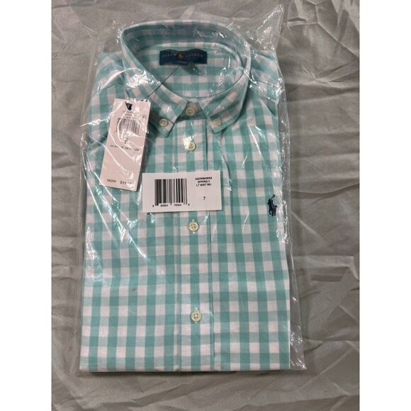 NWT Ralph Lauren Boys Gingham Button-Up Shirt - Light Mint Size 7 - Picture 1 of 5